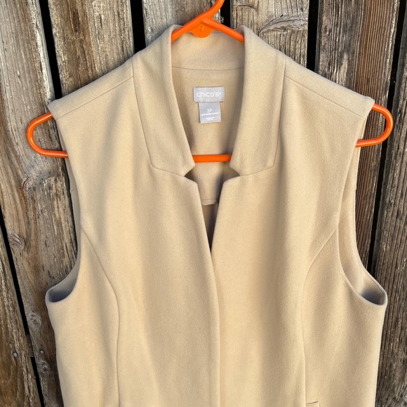 Chicos 2P 12 14 Petite Tan Duster Vest Long Cardigan Open Front Soft - Picture 2 of 5